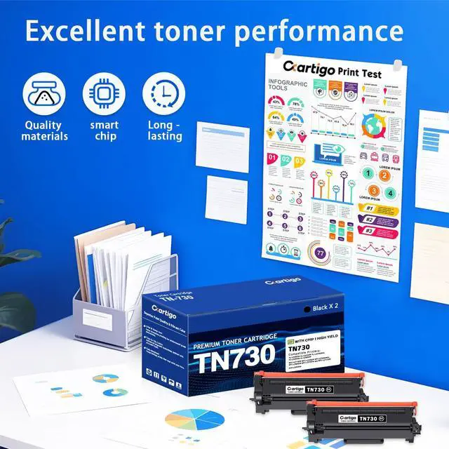 Alt view image 5 of 7 - TN730 Balck Toner Cartridge 2 Pack Replacement for TN-730 TN 730 Compatible with Brother MFC-L2710DW MFC-L2750DW HL-L2350DW HL-L2370DW HL-L2390DW HL-L2395DW DCP-L2550DW Printer
