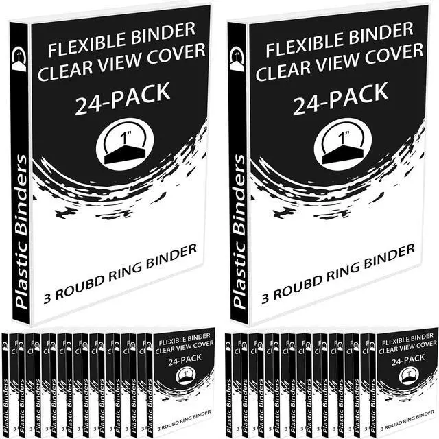 Main image of 24 Pcs 3 Ring Plastic Binders Bulk with 2 Pockets Flexible Binder with Transparent View Cover Plastic Binder for Home Office (1 Inch,Transparent)