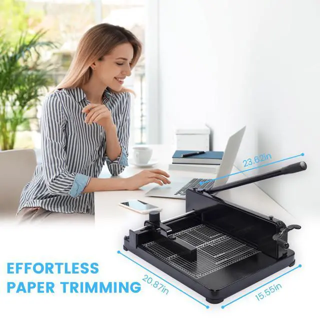 Alt view image 3 of 7 - Heavy Duty Paper Cutter for A4 Paper, Guillotine Paper Cutter 12 Inch, 400 Sheet Capacity, Solid Steel Construction, Black