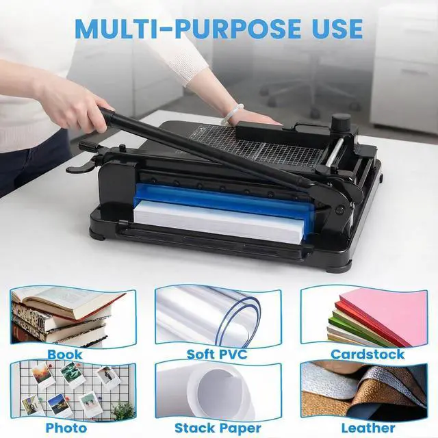 Alt view image 5 of 7 - Heavy Duty Paper Cutter for A4 Paper, Guillotine Paper Cutter 12 Inch, 400 Sheet Capacity, Solid Steel Construction, Black