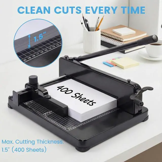 Alt view image 4 of 7 - Heavy Duty Paper Cutter for A4 Paper, Guillotine Paper Cutter 12 Inch, 400 Sheet Capacity, Solid Steel Construction, Black