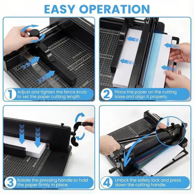 Alt view image 6 of 7 - Heavy Duty Paper Cutter for A4 Paper, Guillotine Paper Cutter 12 Inch, 400 Sheet Capacity, Solid Steel Construction, Black