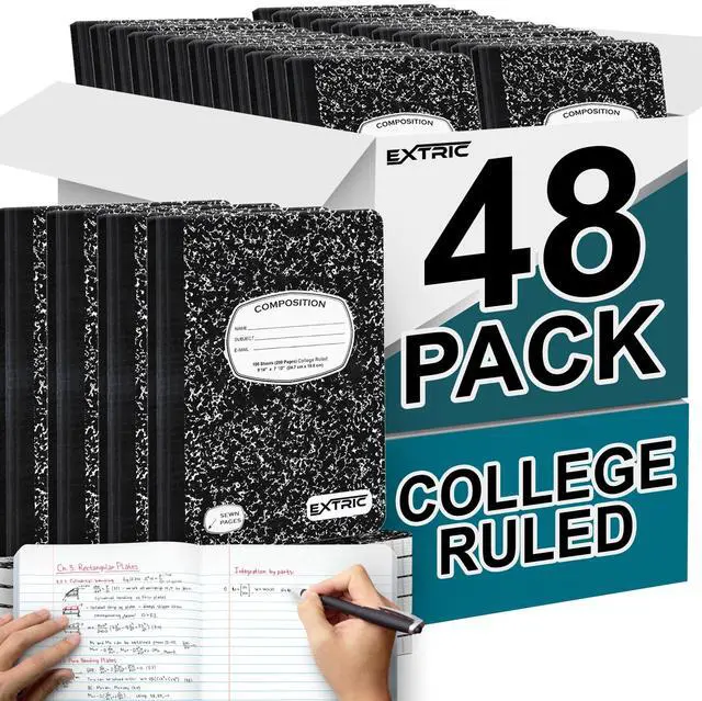 Main image of Composition Notebook College Ruled 48 PK Bulk 200 Pages for School | Feature: No Bleed Pages, Ideal for: Students, Teachers, Binding: Sewn Composition Binding, Cover: Black Marble