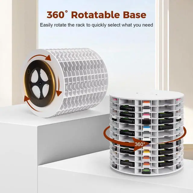 Alt view image 4 of 7 - Rotating Ink Pad Storage Organizer Rack, 72 Grids for Slim 2-3/4"x4" Ink Pads, 72 Grids for Mini Cube Caddy Ink Pads, Craft Stamp Pad Holder for Desktop