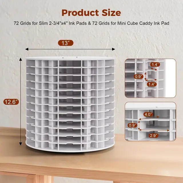 Alt view image 2 of 7 - Rotating Ink Pad Storage Organizer Rack, 72 Grids for Slim 2-3/4"x4" Ink Pads, 72 Grids for Mini Cube Caddy Ink Pads, Craft Stamp Pad Holder for Desktop