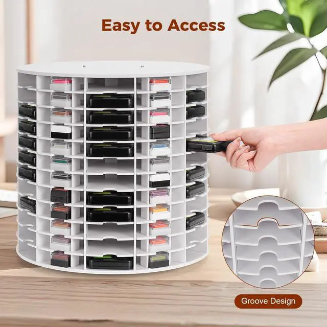 Alt view image 5 of 7 - Rotating Ink Pad Storage Organizer Rack, 72 Grids for Slim 2-3/4"x4" Ink Pads, 72 Grids for Mini Cube Caddy Ink Pads, Craft Stamp Pad Holder for Desktop