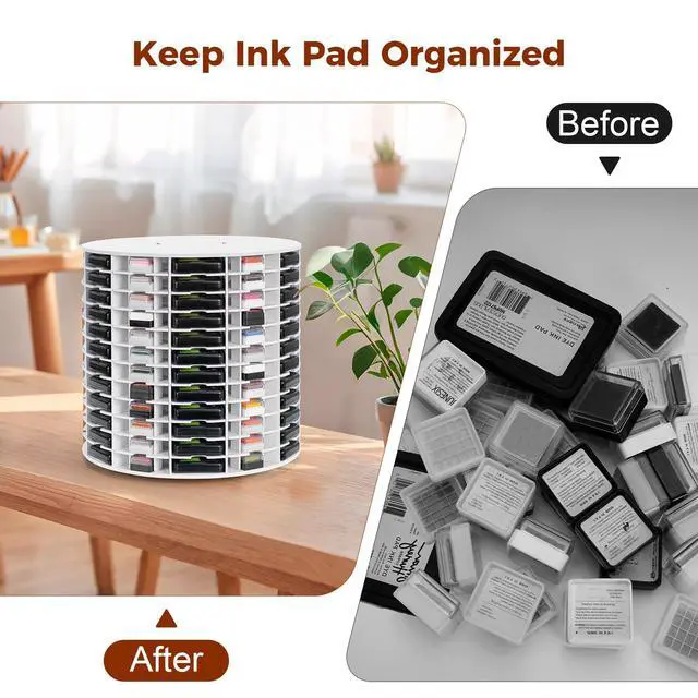 Alt view image 7 of 7 - Rotating Ink Pad Storage Organizer Rack, 72 Grids for Slim 2-3/4"x4" Ink Pads, 72 Grids for Mini Cube Caddy Ink Pads, Craft Stamp Pad Holder for Desktop