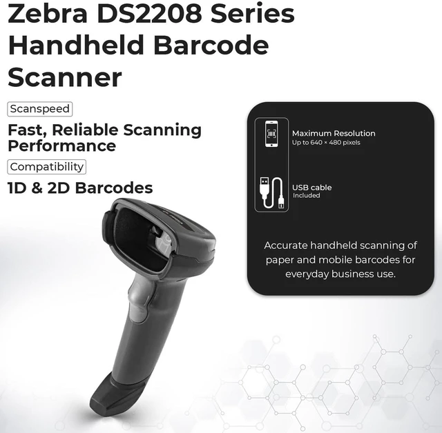 Alt view image 3 of 6 - DS2208-SR Handheld 2D Barcode Scanner Kit with USB Cable, USB-A to USB-C Adapter & Cleaning Cloth Wired Standard Range Imager, Black