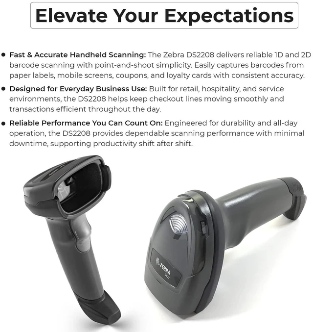 Alt view image 5 of 6 - DS2208-SR Handheld 2D Barcode Scanner Kit with USB Cable, USB-A to USB-C Adapter & Cleaning Cloth Wired Standard Range Imager, Black