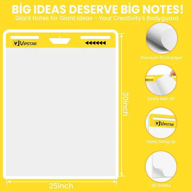 Alt view image 2 of 7 - 6-Pack Sticky Easel Pad, 25 x 30 Inches, 30 Sheets/Pad, Self-Stick Flip Chart Paper, Anchor Chart, Bleed-Through Resistant, for Teachers, Students, Office & Agile Meetings