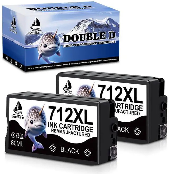 Main image of 712XL Black Ink Cartridges Replacement for HP 712 712XL BK for DesignJet T650 T630 T230 T210 Studio Plotter Printer 3ED71A (2BK-80ML, 2 Pack)