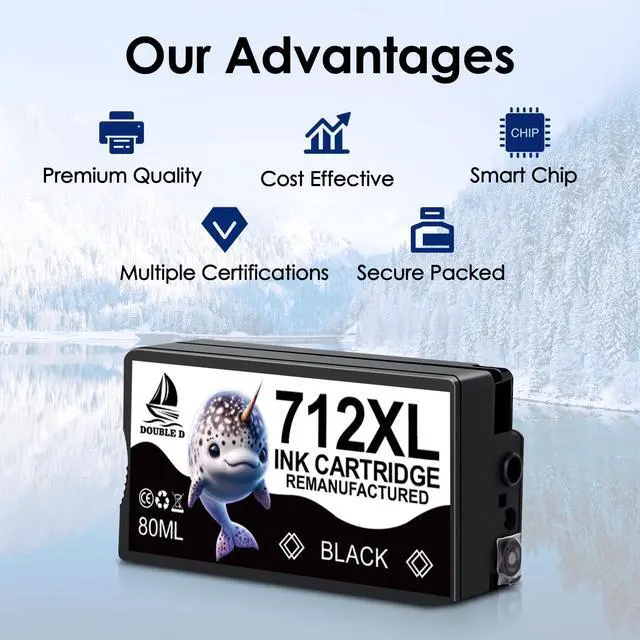 Alt view image 3 of 7 - 712XL Black Ink Cartridges Replacement for HP 712 712XL BK for DesignJet T650 T630 T230 T210 Studio Plotter Printer 3ED71A (2BK-80ML, 2 Pack)