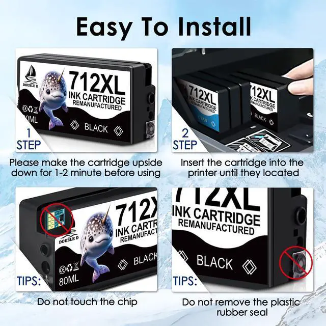Alt view image 5 of 7 - 712XL Black Ink Cartridges Replacement for HP 712 712XL BK for DesignJet T650 T630 T230 T210 Studio Plotter Printer 3ED71A (2BK-80ML, 2 Pack)