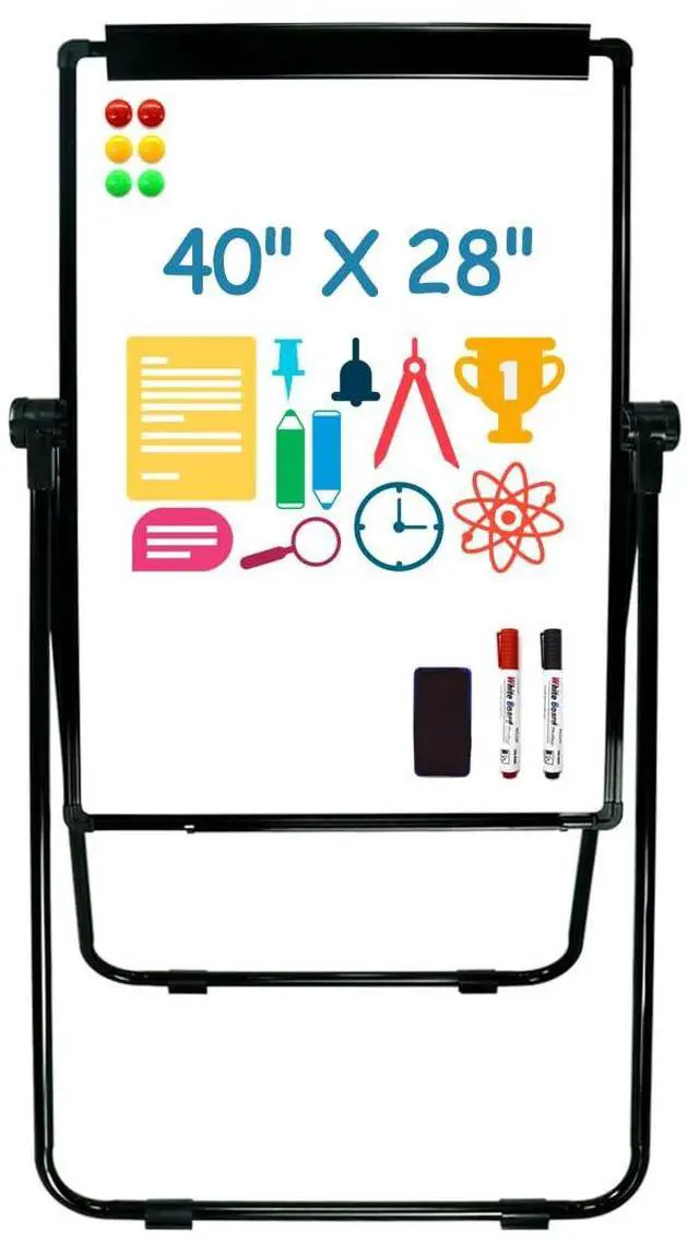 Main image of Stand White Board - 40 x 28 Inch Double Sided Magnetic Dry Erase Board with Stand Height Adjustable, Home Office Classroom School Teacher Use