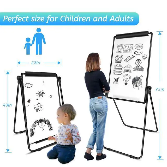 Alt view image 2 of 6 - Stand White Board - 40 x 28 Inch Double Sided Magnetic Dry Erase Board with Stand Height Adjustable, Home Office Classroom School Teacher Use