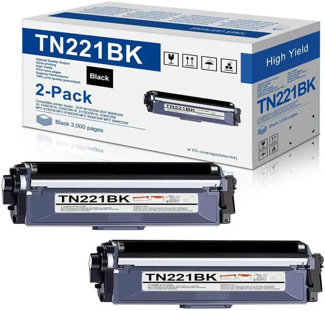Main image of 2-Pack TN-221 TN221BK Black Toner Cartridge Replacement for Brother TN221 TN-221BK HL-3140CW HL-3170CDW MFC-9130CW MFC-9330CDW Printer TN2212PK