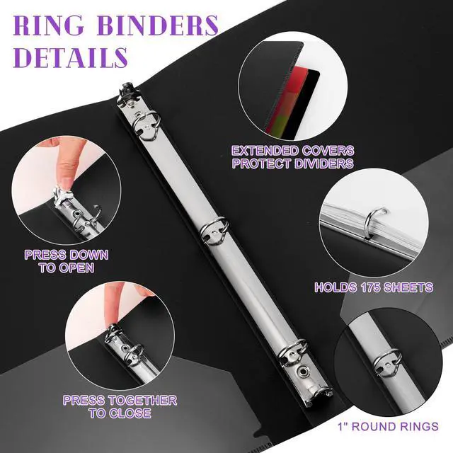 Alt view image 5 of 7 - 24 Pcs 3 Ring Plastic Binders Bulk with 2 Pockets Flexible Binder with Transparent View Cover Plastic Binder for Home Office(1 Inch,Black)