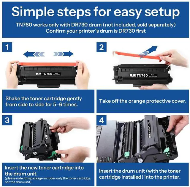 Alt view image 4 of 6 - TN760 TN-760 Toner Cartridge Replacement for Brother TN760 TN-760 TN 760 MFC-L2710DW MFC-L2750DW HL-L2350DW HL-L2370DW HL-L2395DW HL-L2390DW DCP-L2550DW Printer High Yield Black 2 Pack