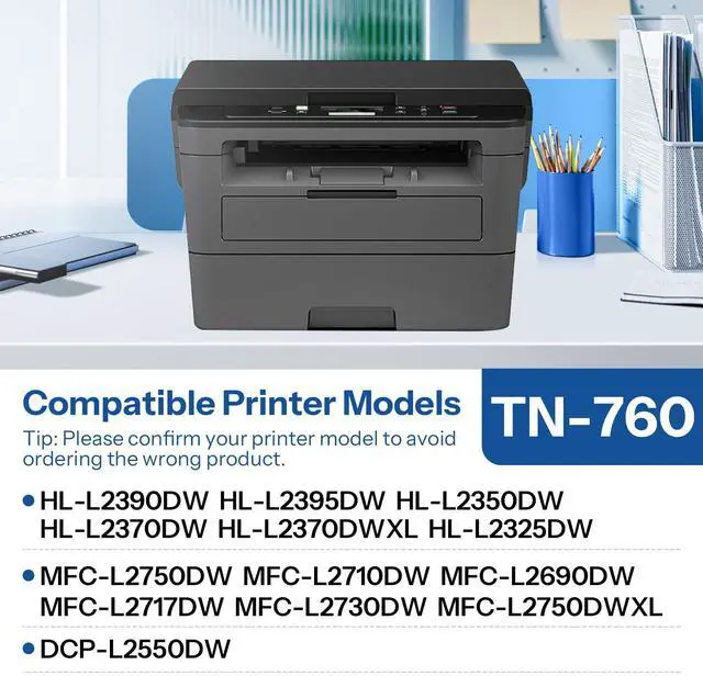 Alt view image 3 of 6 - TN760 TN-760 Toner Cartridge Replacement for Brother TN760 TN-760 TN 760 MFC-L2710DW MFC-L2750DW HL-L2350DW HL-L2370DW HL-L2395DW HL-L2390DW DCP-L2550DW Printer High Yield Black 2 Pack