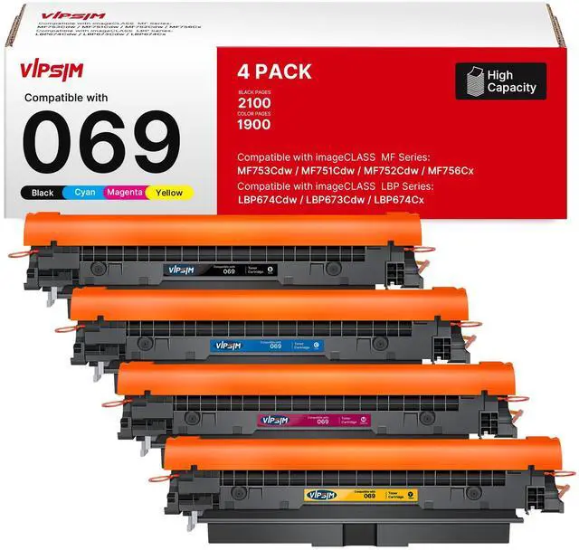 Main image of 069 Toner Cartridges 4 Pack for Canon MF753Cdw MF751Cdw with Chip | 069 toner cartridge set with chip for Canon imageCLASS MF753Cdw MF751Cdw MF752Cdw LBP674Cdw and LBP673Cdw printers