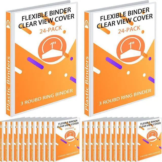 Main image of 24 Pcs 3 Ring Plastic Binders Bulk with 2 Pockets Flexible Binder with Transparent View Cover Plastic Binder for Home Office(1 Inch,White)