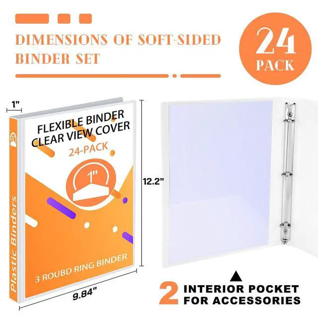Alt view image 2 of 7 - 24 Pcs 3 Ring Plastic Binders Bulk with 2 Pockets Flexible Binder with Transparent View Cover Plastic Binder for Home Office(1 Inch,White)