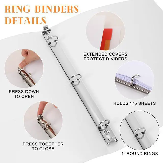 Alt view image 4 of 7 - 24 Pcs 3 Ring Plastic Binders Bulk with 2 Pockets Flexible Binder with Transparent View Cover Plastic Binder for Home Office(1 Inch,White)