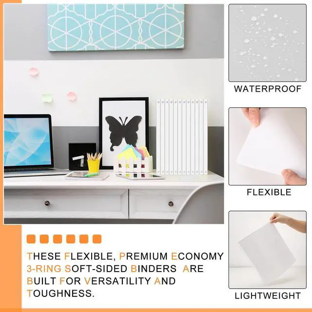 Alt view image 5 of 7 - 24 Pcs 3 Ring Plastic Binders Bulk with 2 Pockets Flexible Binder with Transparent View Cover Plastic Binder for Home Office(1 Inch,White)