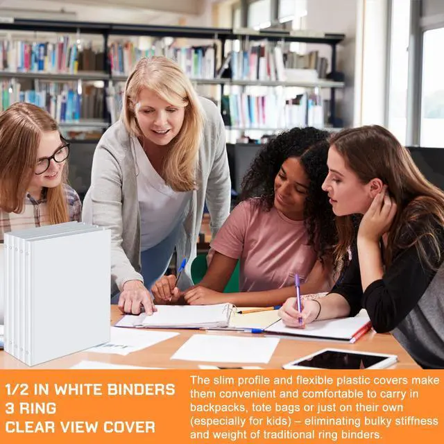 Alt view image 6 of 7 - 24 Pcs 3 Ring Plastic Binders Bulk with 2 Pockets Flexible Binder with Transparent View Cover Plastic Binder for Home Office(1 Inch,White)