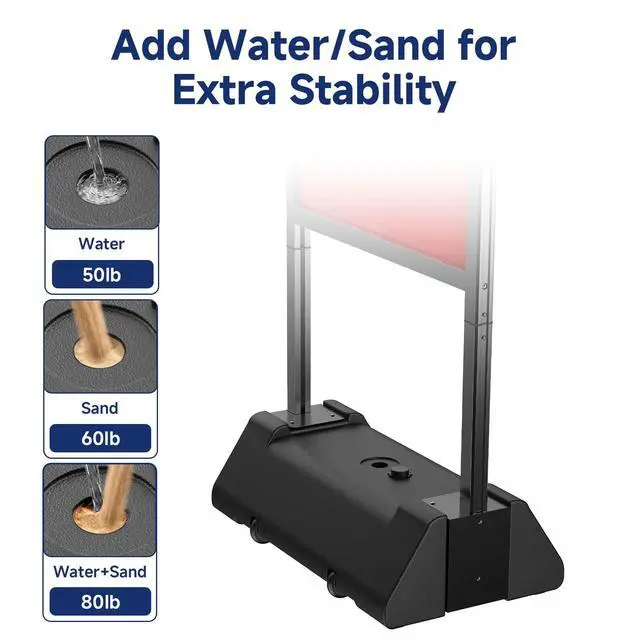 Alt view image 4 of 7 - Heavy Duty Sign Holder Stand, 24"x36" Poster Stand | Water-Fillable Base & Wheels, Aluminum Alloy, Portable Sidewalk Design, Outdoor Business Use, Frame Only