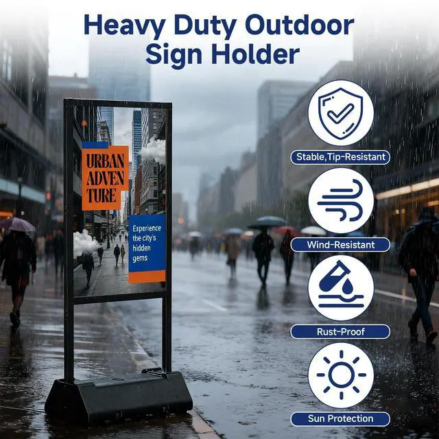 Alt view image 6 of 7 - Heavy Duty Sign Holder Stand, 24"x36" Poster Stand | Water-Fillable Base & Wheels, Aluminum Alloy, Portable Sidewalk Design, Outdoor Business Use, Frame Only