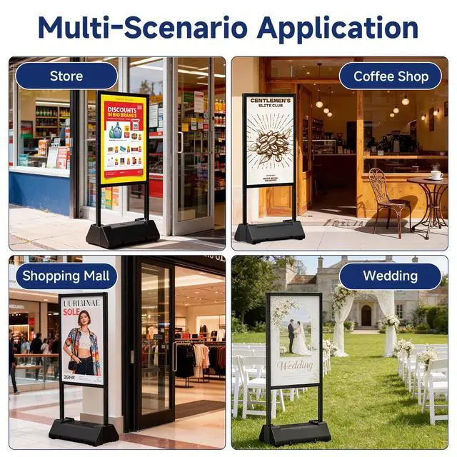 Alt view image 7 of 7 - Heavy Duty Sign Holder Stand, 24"x36" Poster Stand | Water-Fillable Base & Wheels, Aluminum Alloy, Portable Sidewalk Design, Outdoor Business Use, Frame Only