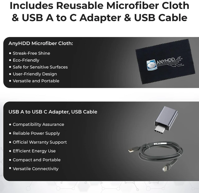 Alt view image 6 of 6 - DS2208-SR Handheld 2D Barcode Scanner Kit with USB Cable, USB-A to USB-C Adapter & Cleaning Cloth Wired Standard Range Imager, Black