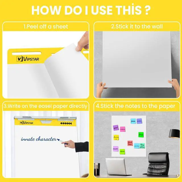Alt view image 6 of 7 - 6-Pack Sticky Easel Pad, 25 x 30 Inches, 30 Sheets/Pad, Self-Stick Flip Chart Paper, Anchor Chart, Bleed-Through Resistant, for Teachers, Students, Office & Agile Meetings