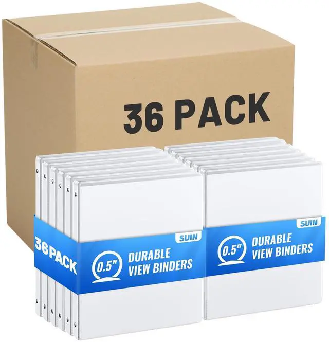 Main image of 0.5-inch 3 Ring Binder -1/2'' Binders with Roung Ring Binder, Large 100 Sheet Capacity, Fit 8.5" x 11" US Letter Size Paper, White (0.5'' White - 36 Packs)