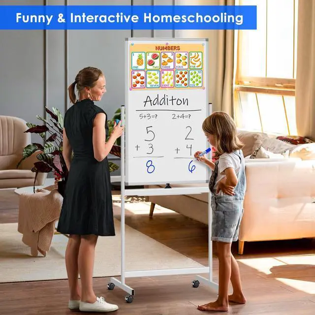 Alt view image 6 of 7 - Magnetic Mobile White Board, 40 x 24 Double Sided Dry Erase Board Rolling Whiteboard Aluminum Frame Standing Whiteboard on Wheels