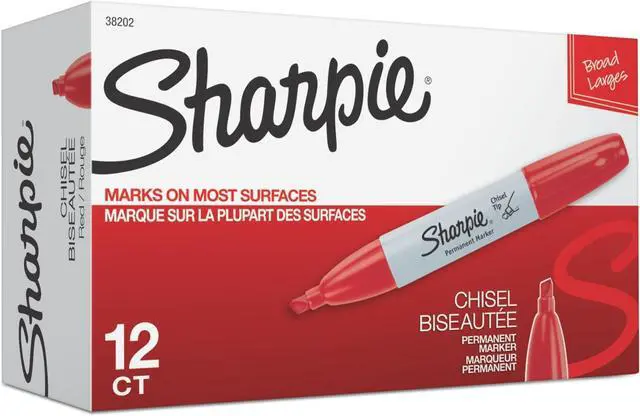 Main image of Permanent Markers, Chisel Tip, Red, 12 Count (Pack of 12)