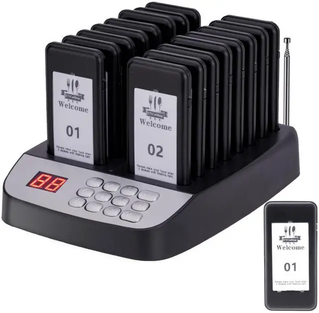 Main image of 16 PCS Restaurant Pager,Pagers for Restaurants 16 Guest Pagers,Buzzers Social Distancing, 98 Chanels with Vibration, Flashing and Buzzer for Truck