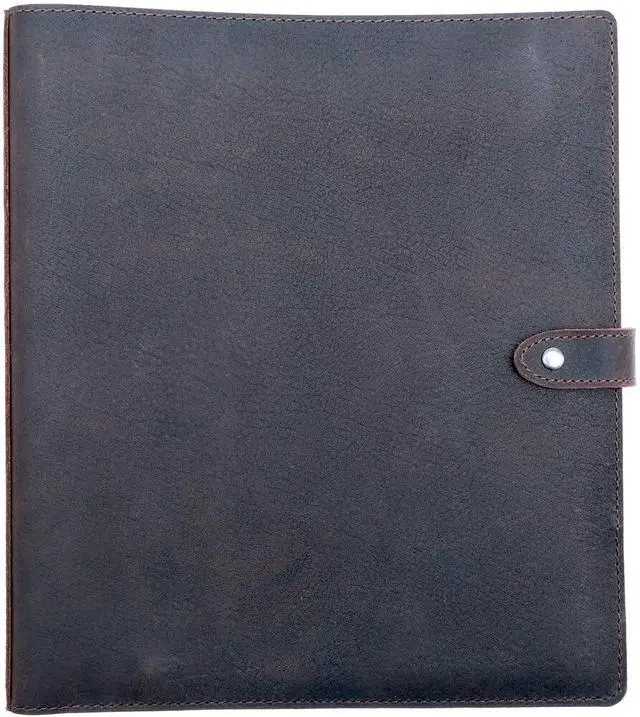 Alt view image 7 of 7 - Leather 3 Ring Binder, 1" Round Rings for 8.5"x11" Paper and Sheet Protectors, Interior Pockets & Snap Closure, Letter Size, Vintage Brown