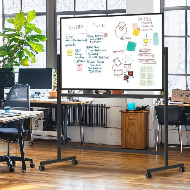 Alt view image 7 of 7 - Rolling White Board on Wheels 48x36 in, Double-Sided Magnetic Black | Mobile Dry Erase Board with Stand, Aluminum Frame Easel, Reversible Writing Surface for Office, Classroom School Homeschool
