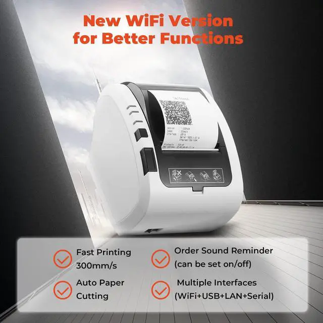 Alt view image 2 of 7 - WiFi Thermal Receipt Printer with USB/LAN/RS232 Port POS Printer | 80mm Black Printer Works with Mac Windows Chromebook Linux Cash Drawer,Do Not Support Square Paypal Zettle Shopify Bluetooth
