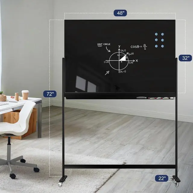 Alt view image 6 of 7 - Rolling Whiteboard 48x32 Magnetic Glass Dry Erase Board on Wheels | Tempered Glass, Dry Erase, With Wheels, Free-Standing, Ideal for Office, Classroom, School, Home, Homeschooling