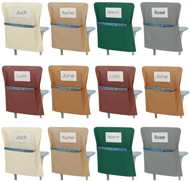 Main image of 24 Pack Chair Pockets for Classroom, 20 x 17 Inch Student Chair Pouches with 24 Name Tags, Canvas Seat Back Organizers for Scoop and Standard Chairs, Back to School Classroom Storage(Brown)