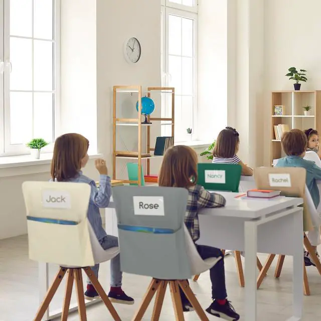 Alt view image 4 of 6 - 24 Pack Chair Pockets for Classroom, 20 x 17 Inch Student Chair Pouches with 24 Name Tags, Canvas Seat Back Organizers for Scoop and Standard Chairs, Back to School Classroom Storage(Brown)