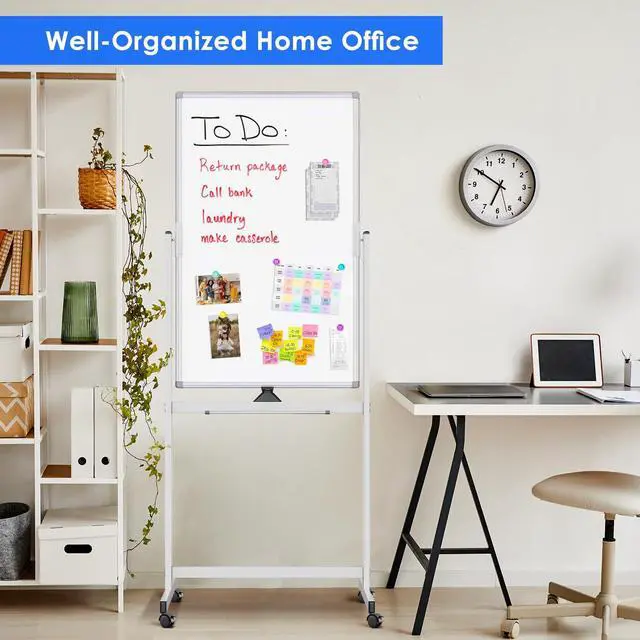 Alt view image 3 of 7 - Magnetic Mobile White Board, 40 x 24 Double Sided Dry Erase Board Rolling Whiteboard Aluminum Frame Standing Whiteboard on Wheels
