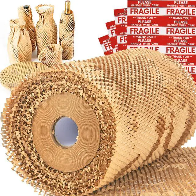 Main image of Honeycomb Packing Paper Wrap 15''x20520" (1710 ft), Substitute Alternative for Bubble Cushioning Wrap for Moving Shipping Packaging, Recyclable Moving Supplies with 48 Fragile Sticker Labels