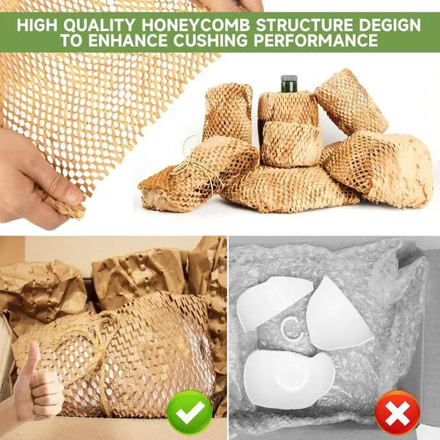 Alt view image 2 of 7 - Honeycomb Packing Paper Wrap 15''x820', Substitute Alternative for Bubble Cushioning Wrap for Moving Shipping Packaging, Recyclable Moving Supplies with 48 Fragile Sticker Labels
