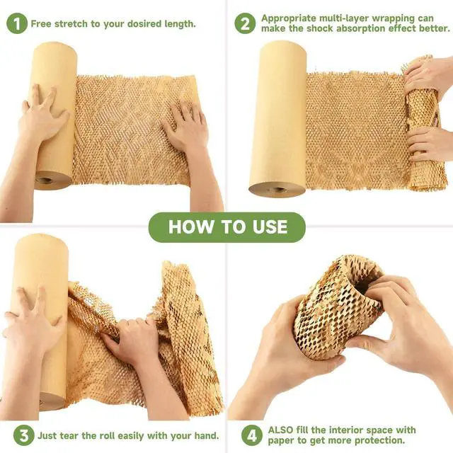 Alt view image 3 of 7 - Honeycomb Packing Paper Wrap 15''x820', Substitute Alternative for Bubble Cushioning Wrap for Moving Shipping Packaging, Recyclable Moving Supplies with 48 Fragile Sticker Labels