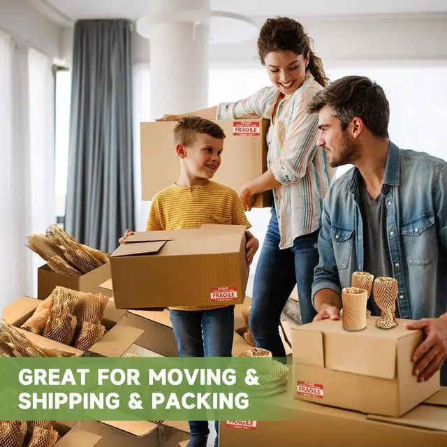 Alt view image 5 of 7 - Honeycomb Packing Paper Wrap 15''x820', Substitute Alternative for Bubble Cushioning Wrap for Moving Shipping Packaging, Recyclable Moving Supplies with 48 Fragile Sticker Labels