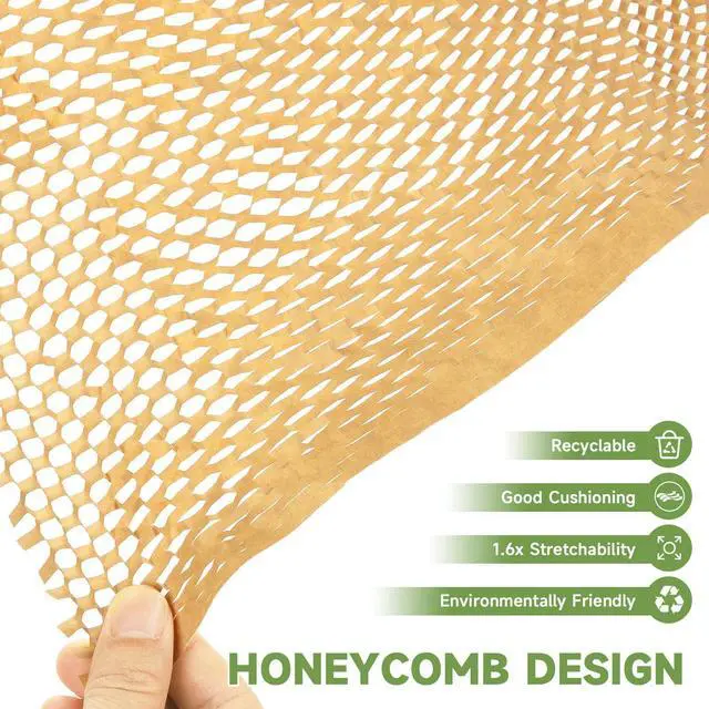 Alt view image 6 of 7 - Honeycomb Packing Paper Wrap 15''x820', Substitute Alternative for Bubble Cushioning Wrap for Moving Shipping Packaging, Recyclable Moving Supplies with 48 Fragile Sticker Labels